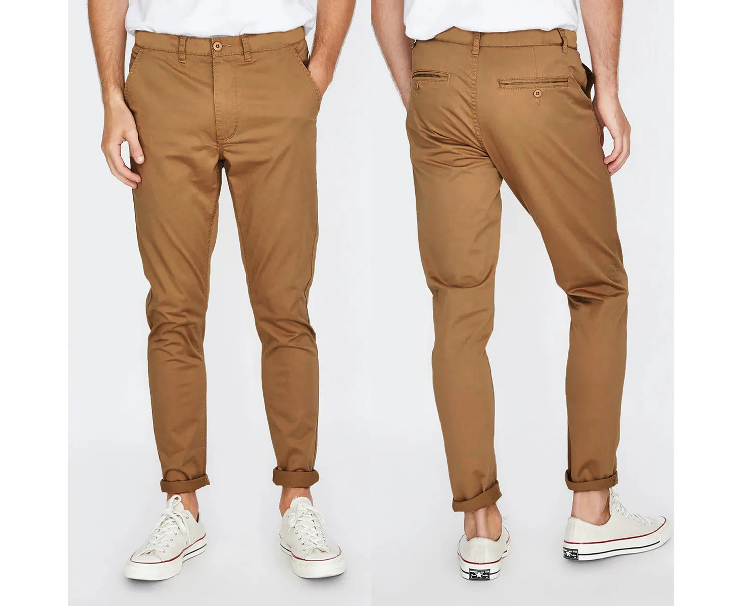 Men's Cotton Chino Stretch Slim Fit Pants Skinny Trousers - Khaki