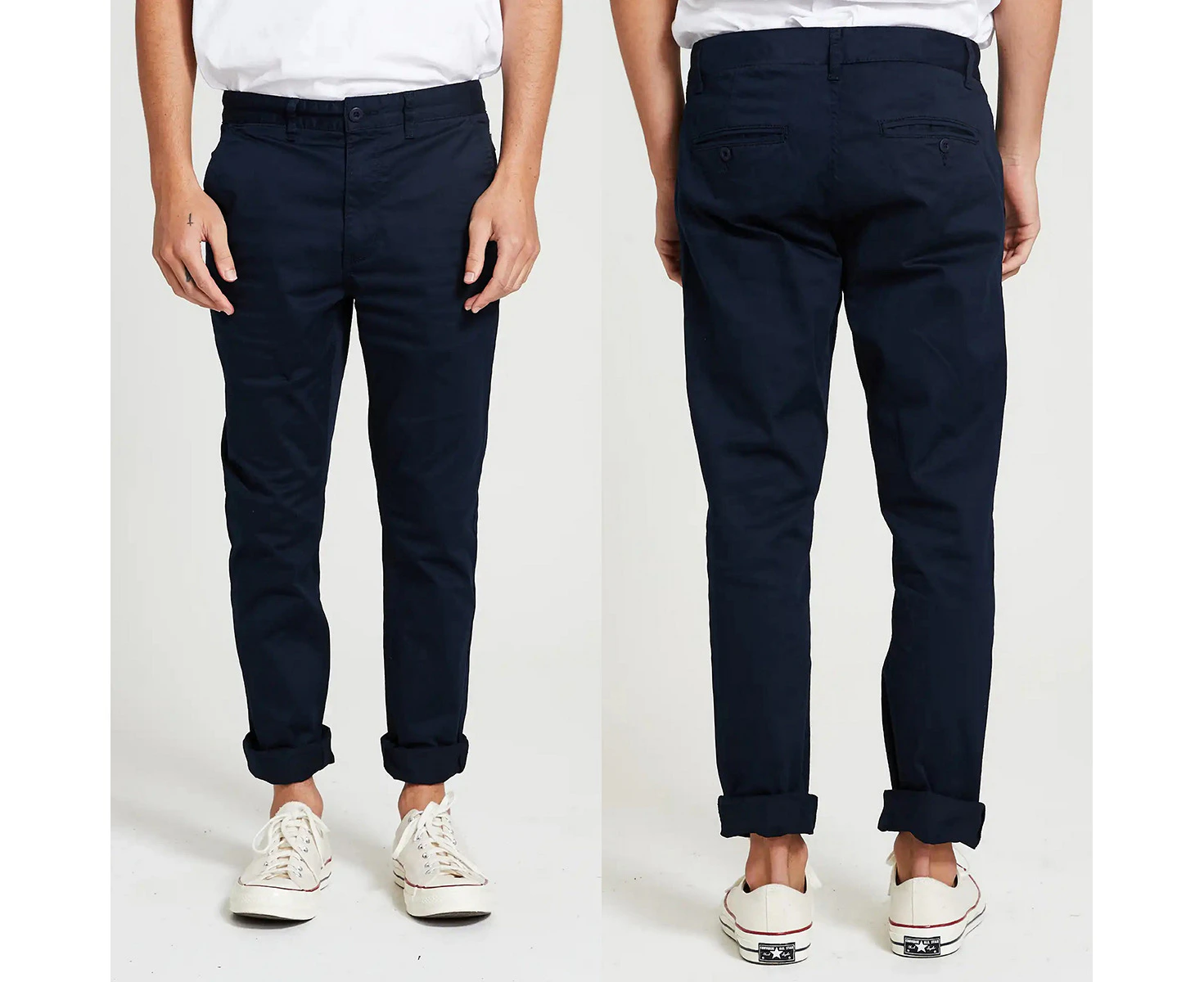 Men's Cotton Chino Stretch Slim Fit Pants Skinny Trousers - Navy