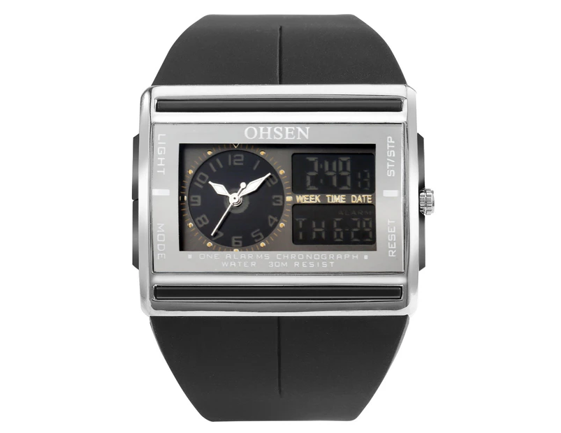 OHSEN Quartz Watch Fashion Men Steam Punk Backlight Analog Wrist Watch Gift for Men-Black