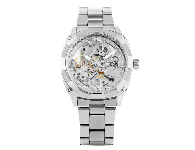 FORSINING 207 Men's Fashion Hollow-out Skeleton Luminous Automatic Mechanical Watch-Silver