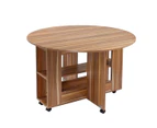 Wooden Folding Dining Table and 4 Chairs Set Round Table with Wheels