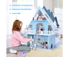 Costway Large Wood Doll House Kit 3 Level Dreamhouse Playset w/3 Doll DIY Kids Pretend Play Toy Full Furniture