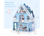 Costway Large Wood Doll House Kit 3 Level Dreamhouse Playset w/3 Doll DIY Kids Pretend Play Toy Full Furniture