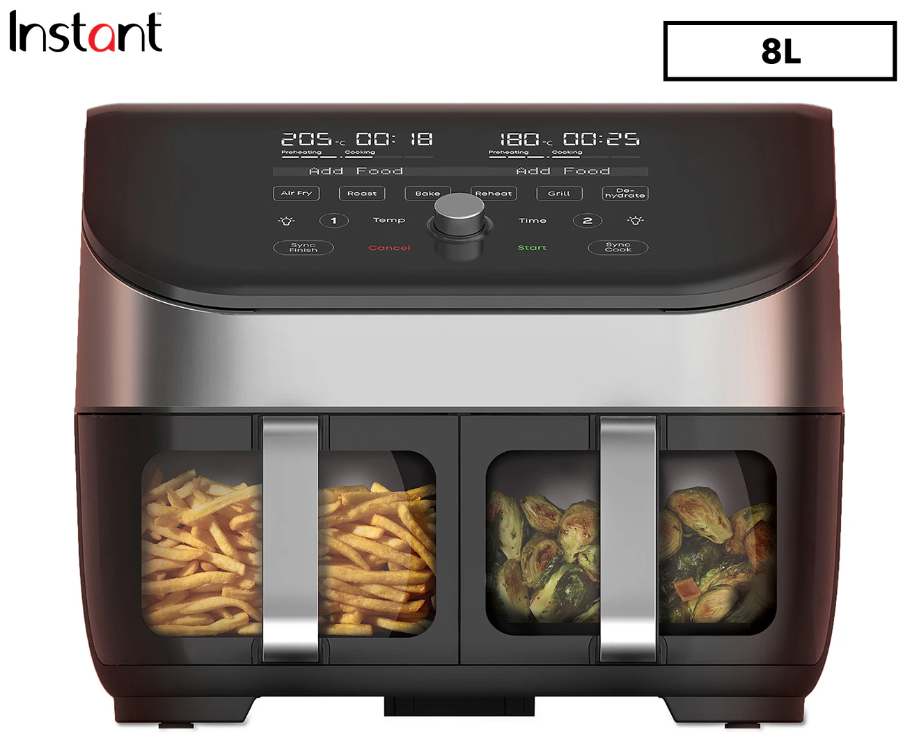 Instant 8L Vortex Plus ClearCook Dual 4L Air Fryer - Silver 140-3128-01-AU