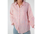 Sonya Linen Shirt in Coral Stripe
