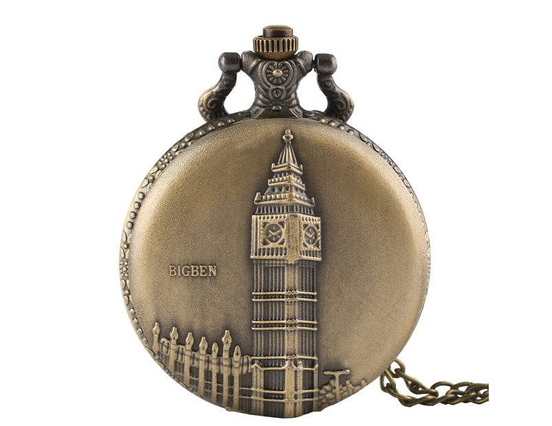 Men's Antique Bronze Big Ben London Quartz Men Pocket Watch-White