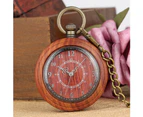 Men's Large Quartz Pocket Watch Double Circle Dial Chain Pendant Watches-Red Sandalwood