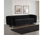 3+2 Seater Sofa Classic Button Tufted Lounge in Black Velvet Fabric with Metal Legs