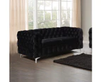 3+2 Seater Sofa Classic Button Tufted Lounge in Black Velvet Fabric with Metal Legs
