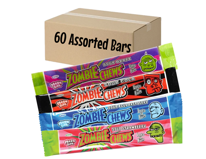 Zombie Chews Assorted Flavours 28g - 60 Bar Pack