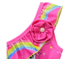 Kids Girls Ruffle Out Off shoulder Unicorn Print 2Pcs/Set Swimwear - Rose Red