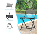 Costway 3PC Outdoor Table Chairs Set Tempered Glass Table Folding Dining Chairs Bistro Patio Garden Balcony