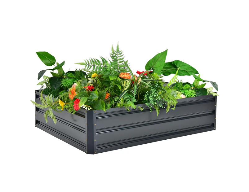 Costway Outdoor Raised Garden Bed Square Planter Box Vegetable Herbs Flower 120x90x30cm Grey