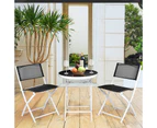 Costway 3PC Outdoor Table Chairs Set Patio Textile Furniture Folding Dining Chairs Tempered Glass Table Bistro Garden Black