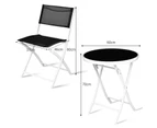 Costway 3PC Outdoor Table Chairs Set Patio Textile Furniture Folding Dining Chairs Tempered Glass Table Bistro Garden Black