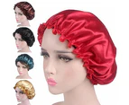 Women Elastic Satin Lace Solid Color Night Sleep Hat Chemotherapy Hair Care Cap-Peacock Blue
