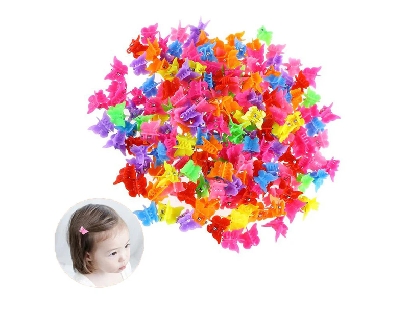 100Pcs Kids Candy Color Butterfly Hairpins Bangs Clips Barrette Hair Accessory