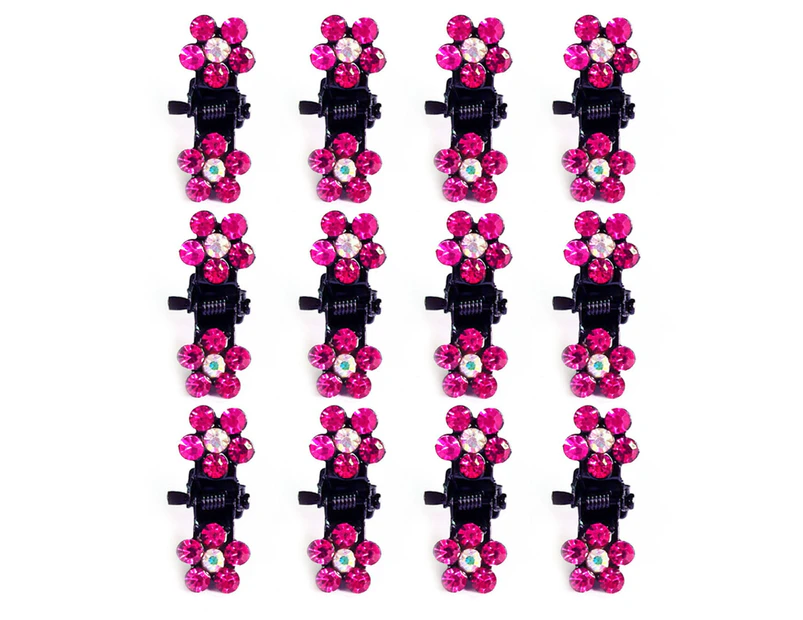 12Pcs Hair Clip Flower Shape Anti-Slip Lightweight Hair Claw Grip Jaw Teeth Clips for Child-Rose Red