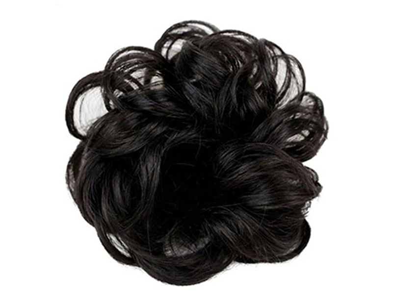 Hot Women Lady Wavy Curly Dish Hair Bun Extension Hairpiece Chignon Scrunchie-Black