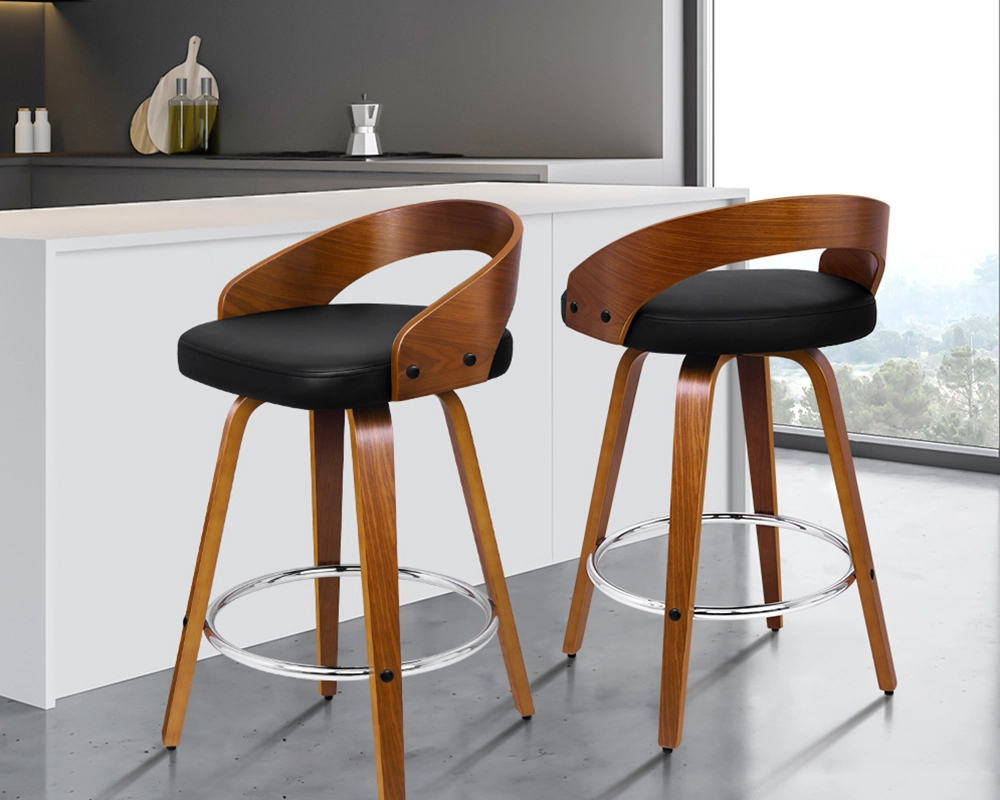 Core Products Stool Faux Leather Med Wood Black with Medium Legs 