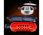 SOGA 2X  2  in 1 BBQ Electric Pan Grill Teppanyaki Stainless Steel Hot Pot Steamboat Red