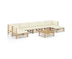 vidaXL 8 Piece Garden Lounge Set with Cream White Cushions Bamboo