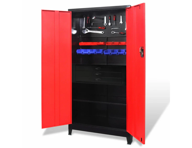 vidaXL Tool Cabinet with Tool Chest Steel 90x40x180 cm Red and Black