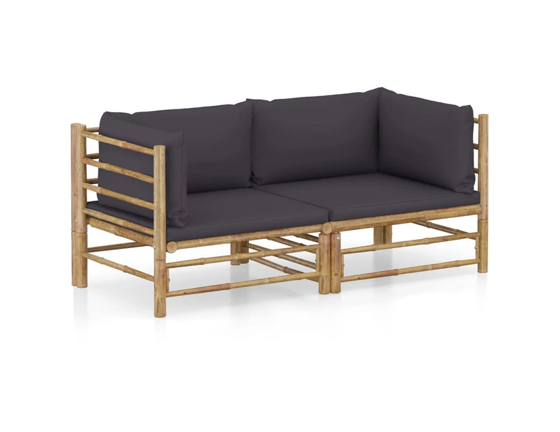 2 Piece Garden Lounge Set with Dark Grey Cushions Bamboo