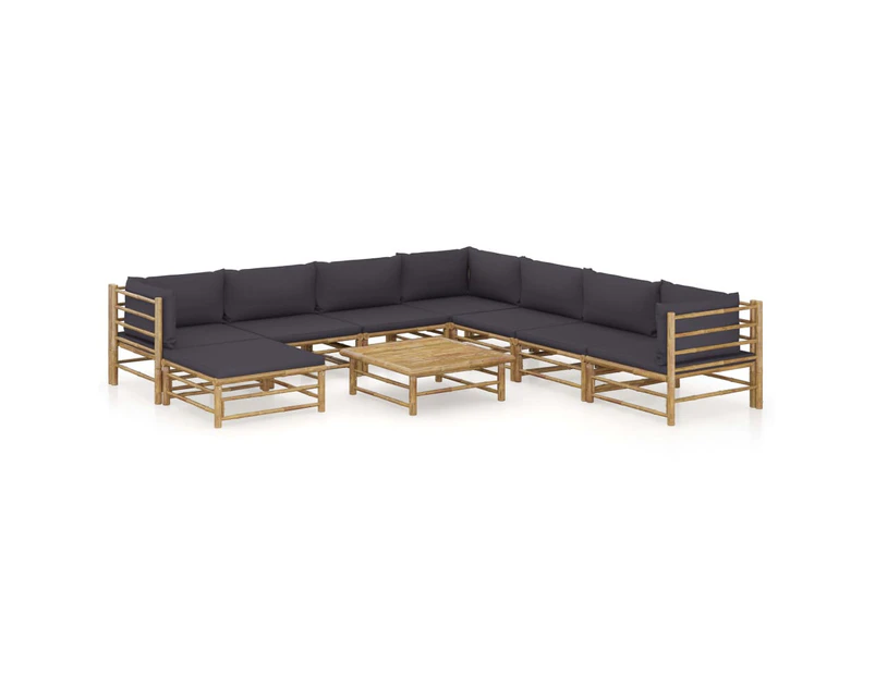vidaXL 9 Piece Garden Lounge Set with Dark Grey Cushions Bamboo