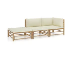 vidaXL 3 Piece Garden Lounge Set with Cream White Cushions Bamboo