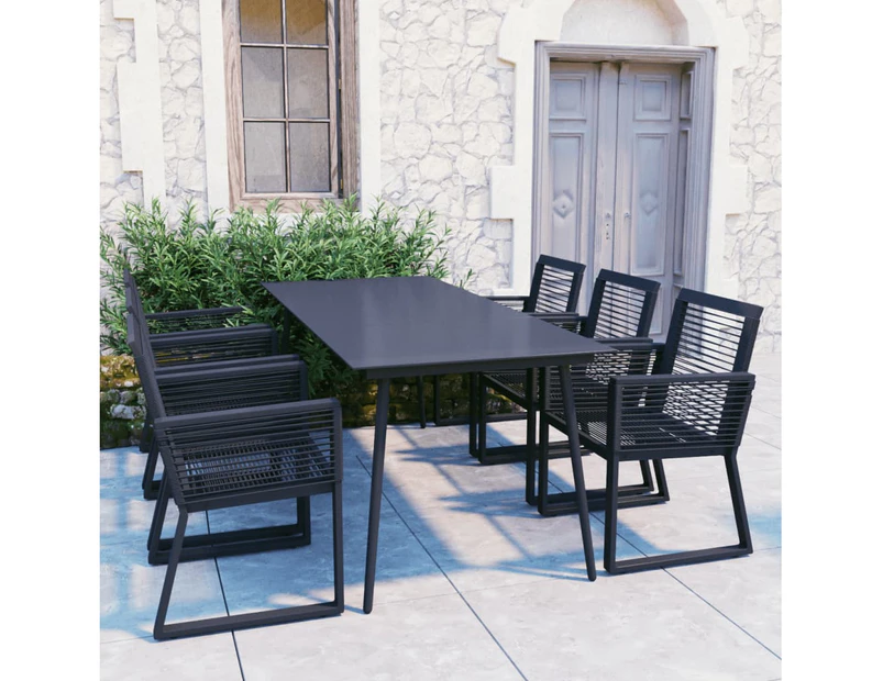 7 Piece Outdoor Dining Set PVC Rattan Black