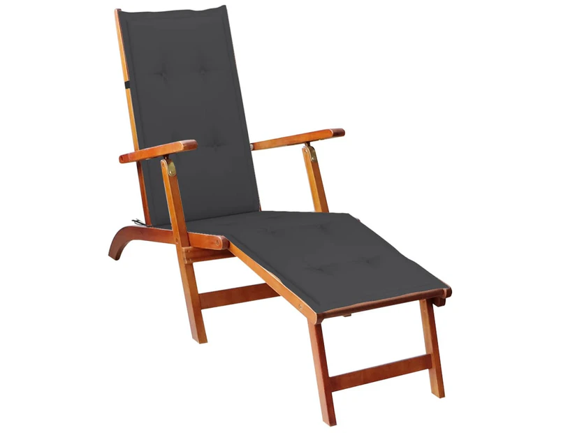 Outdoor Deck Chair with Footrest and Cushion Solid Acacia Wood