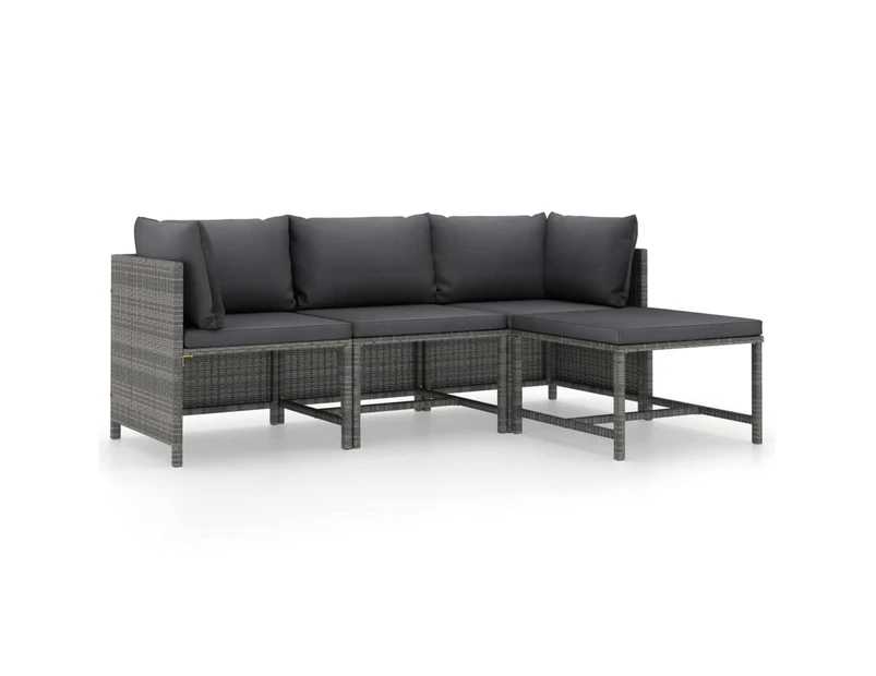 4 Piece Garden Lounge Set with Cushions Poly Rattan Grey