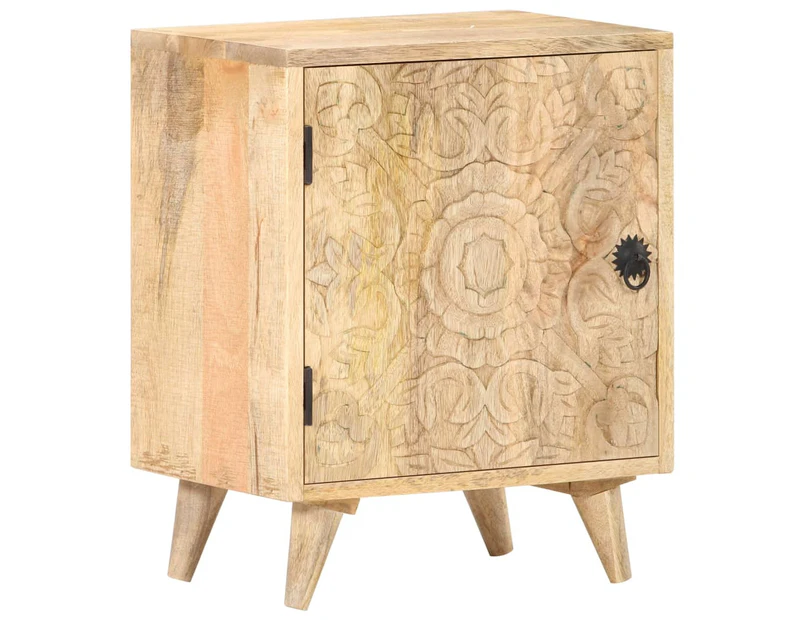 Carved Bedside Cabinet 40X30X50 Cm Solid Mango Wood