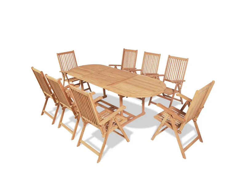 9 Piece Outdoor Dining Set with Folding Chairs Solid Teak Wood