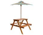 vidaXL Kids Picnic Table with Parasol 79x90x60 cm Solid Acacia Wood