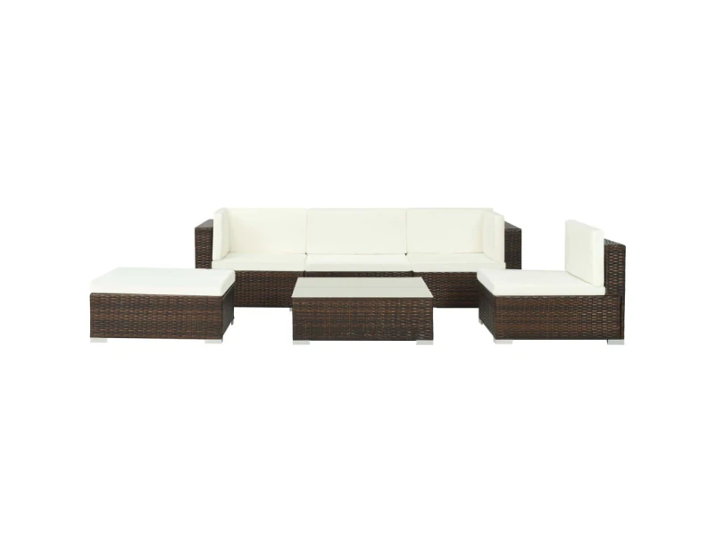 vidaXL 6 Piece Garden Lounge Set with Cushions Poly Rattan Brown