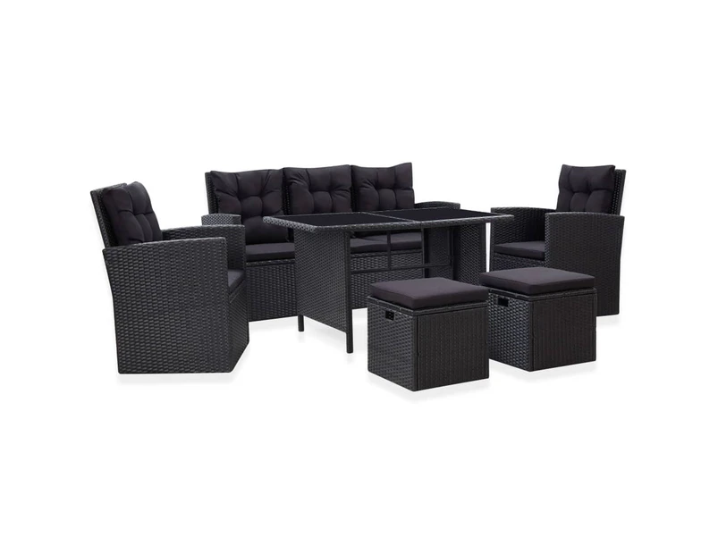 6 Piece Garden Lounge Set with Cushions Poly Rattan Black