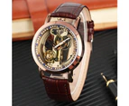 SHENHUA Stylish Hollow Out Automatic Mechanical Watch Elegant Brown Leather Strap Wrist Watches