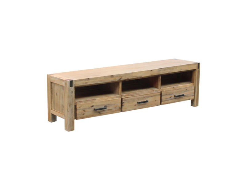 TV Cabinet with 3 Storage Drawers with Shelf Solid Acacia Wooden Frame Entertainment Unit in Oak Colour