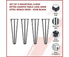 Set of 4 Industrial 3-Rod Retro Hairpin Table Legs 12mm Steel Bench Desk - 41cm Black