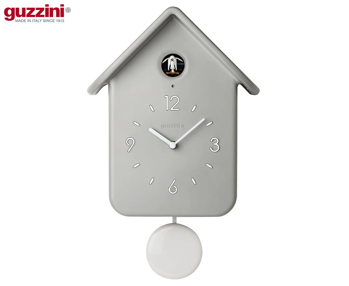 Guzzini Home Qq Cuckoo 38cm Analog Plastic Wall Hanging Clock w/ Pendulum Grey