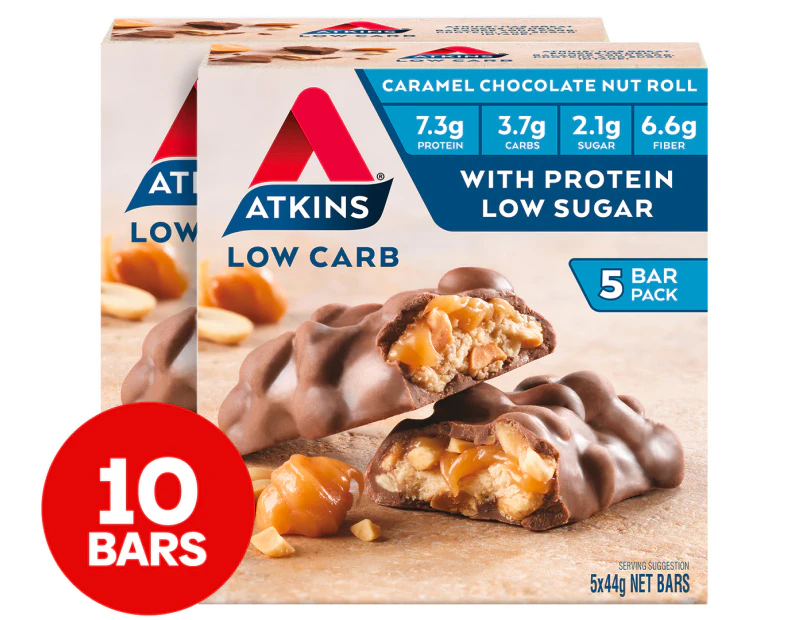 2 x Atkins Nut Roll Bars Caramel Chocolate 44g / 5-Pack