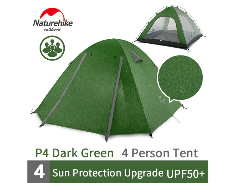 Naturehike Outdoor P-Series UPF 50+ Tent Waterproof Hiking Camping 4P Tent - Dark Green