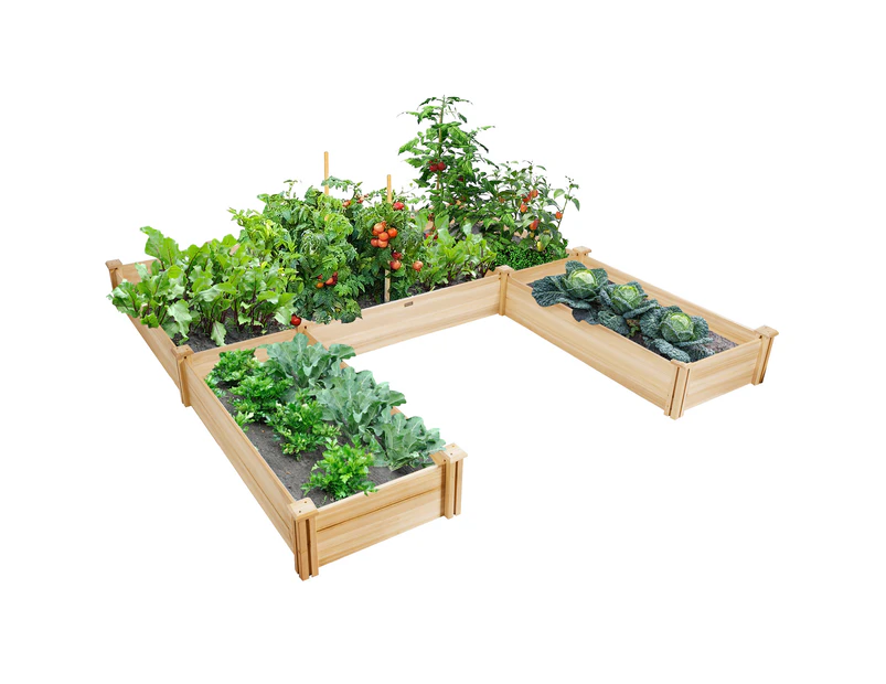 Giantex Raised Garden Bed Wooden Garden Box Outdoor Planter Container for Herbs Flowers Vegetables 235 x 242 x 27.5 cm,Natural