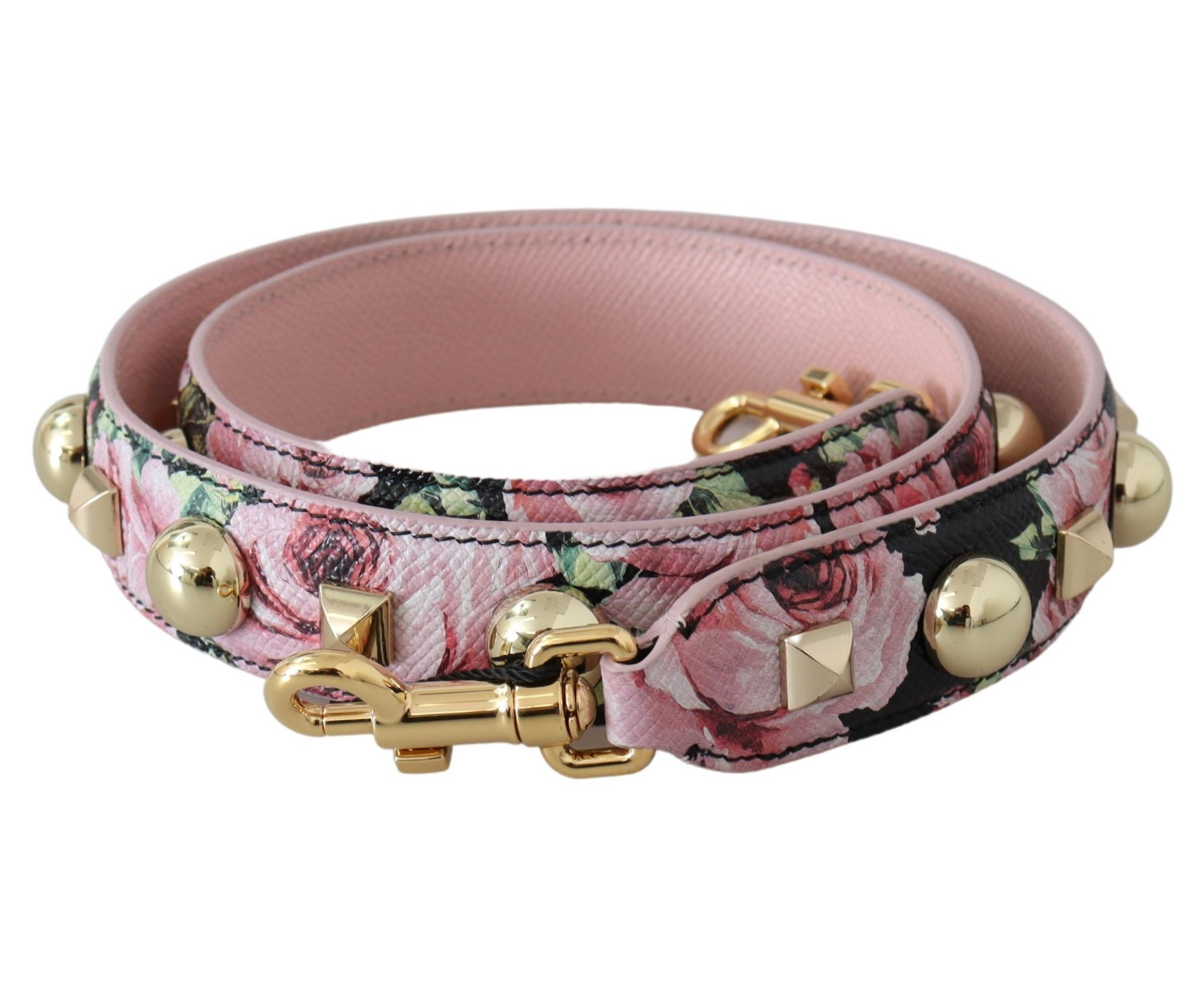 Dolce & Gabbana Pink Floral Gold Studs Bag Accessory Shoulder Strap  Accessories Accessories Belts 