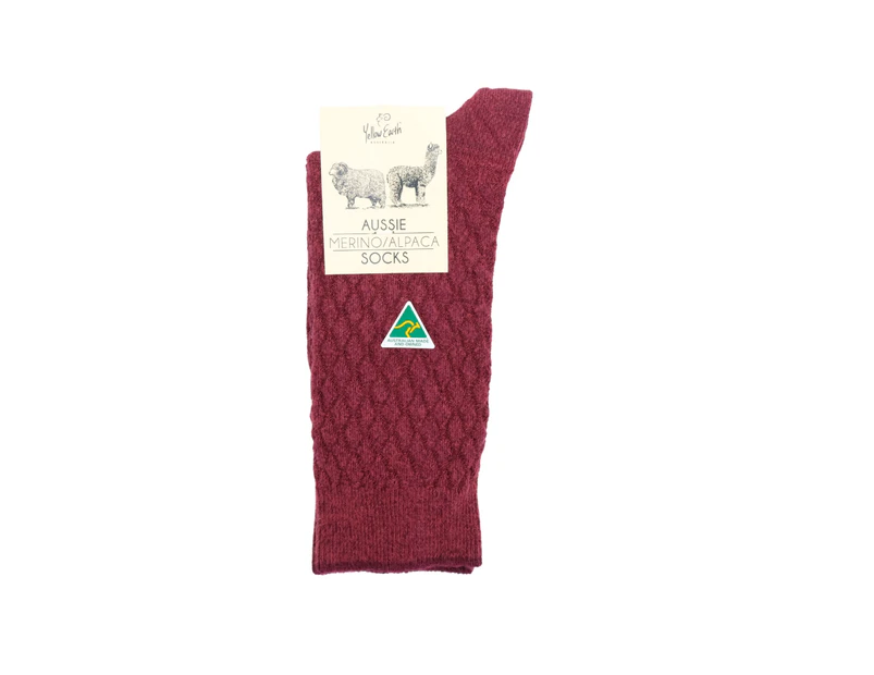 Yellow Earth Australia - Australian Merino & Alpaca Wool Blend Women's Socks - BURGUNDY