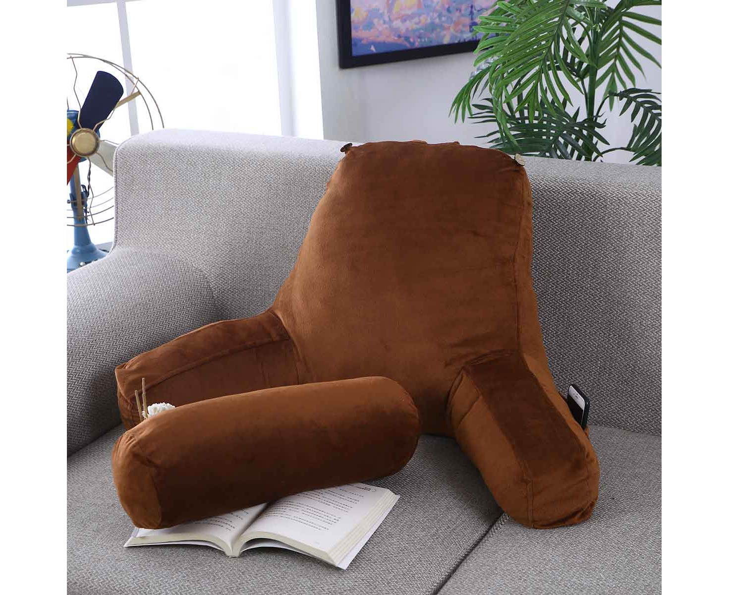 Color : 2 Pillow Back Cushion with Arm Support Bed Reading Rest Waist Chair Car Seat Sofa Rest Lumbar Cushion 