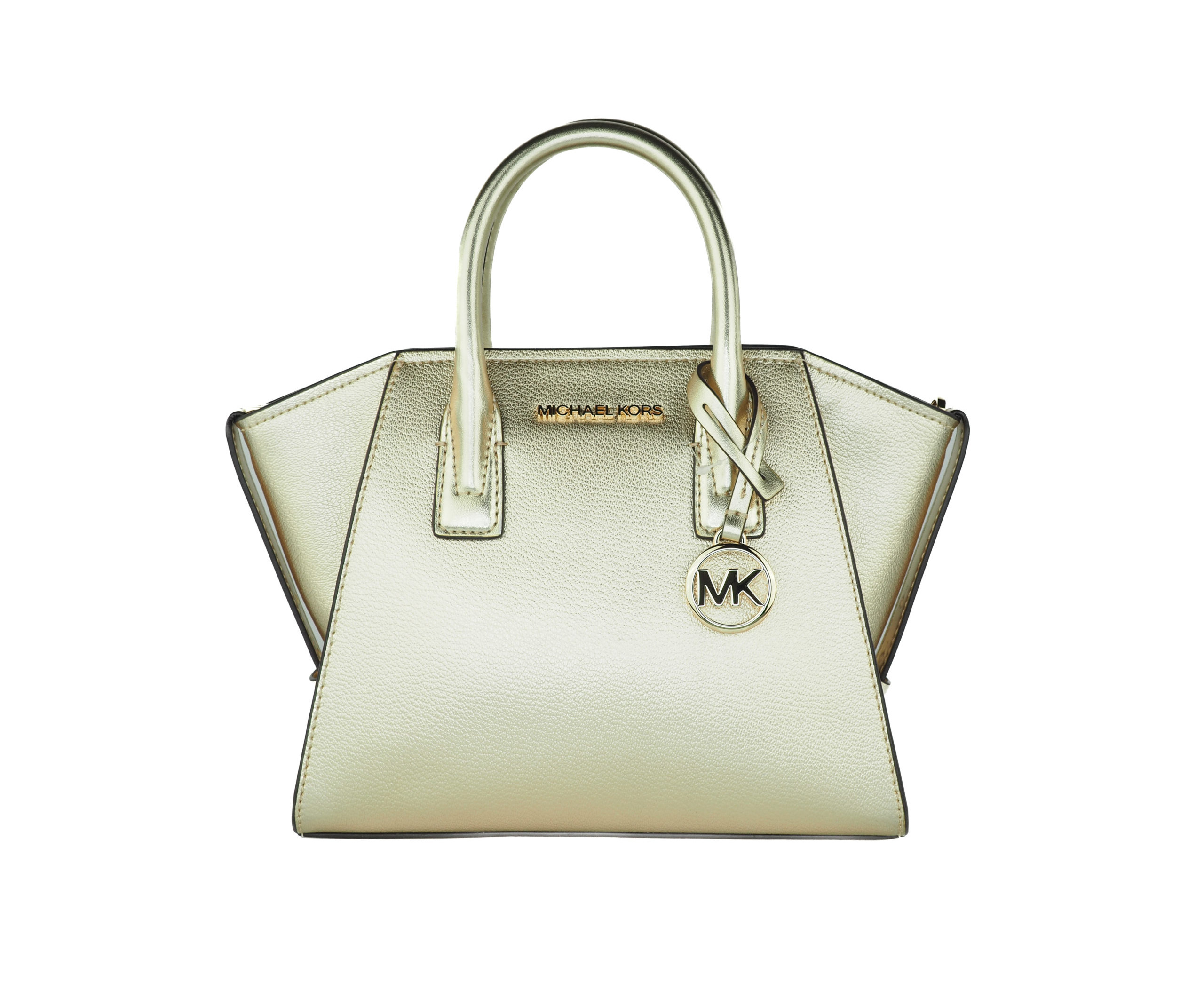 Michael Kors Avril Small Pebble Leather Top Zip Satchel Crossbody Handbag  (Pale Gold) 