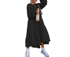 Women Summer Tiered Long Sleeve Maxi Dress Fashion Holiday Beach Dress - Black